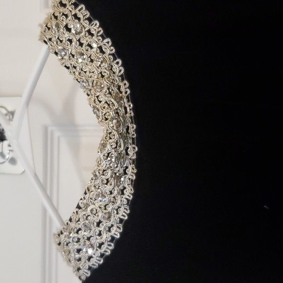 Vintage Wimpfheimer & Bro 50/60s blk velvet dress silver braid trim Sz 16 - Picture 2 of 16